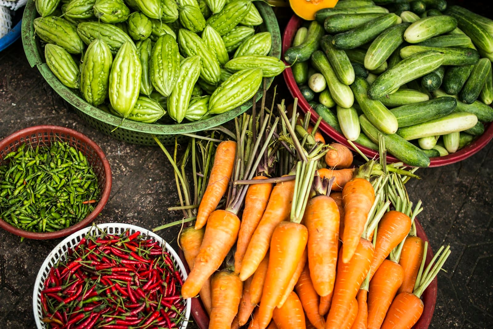 Bowls of fresh sustainable vegetables
